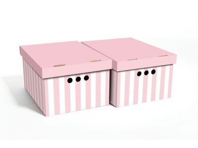 Dekoračná krabica A4 ružový pásik, bal. /2ks - dekoračné krabice, úložný priestor pre hračky, praktické krabice, úložné krabice, kartónové krabice, úložné krabice do šatníkov, úložné boxy, farebná krabica,
