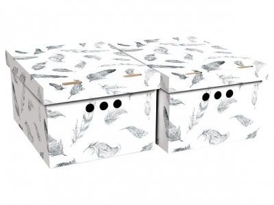 Dekoračná krabica A4 pierko,  bal./2ks - Praktické dekoračné krabice. 
Poslúžia napríklad  aj ako úložný priestor pre hračky a rôzne iné veci. Vhodné aj  do šatníkových skríň.
Rozmer 55x32x21 cm.
1 bal./2 ks,  cena za 1 bal.