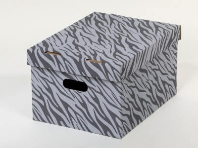 Dekoračná krabica zebra sivá  M,  bal./2ks - dekoračné krabice, úložný box, praktické krabice, úložné krabice, kartónová krabica, úložná krabica do šatníkov, úložné boxy, úložná krabica s vrchnákom, úložný box v vrchnákom, úložné krabice s vrchnákom, papierová krabica, papierové krabice s vrchnákom,
