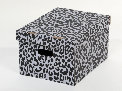 Dekoračná krabica gepard čierny M,  bal./2ks - dekoračné krabice, úložný box, praktické krabice, úložné krabice, kartónová krabica, úložná krabica do šatníkov, úložné boxy, úložná krabica s vrchnákom, úložný box v vrchnákom, úložné krabice s vrchnákom, papierová krabica, papierové krabice s vrchnákom,