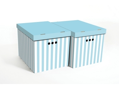 Papierová krabica XL,  modrý pásik , bal./2ks - krabica so štítkom, dekoračné krabice, úložný priestor pre hračky, praktické krabice, úložné krabice, kartónové krabice,úložné krabice do šatníkov, úložné boxy, organizér